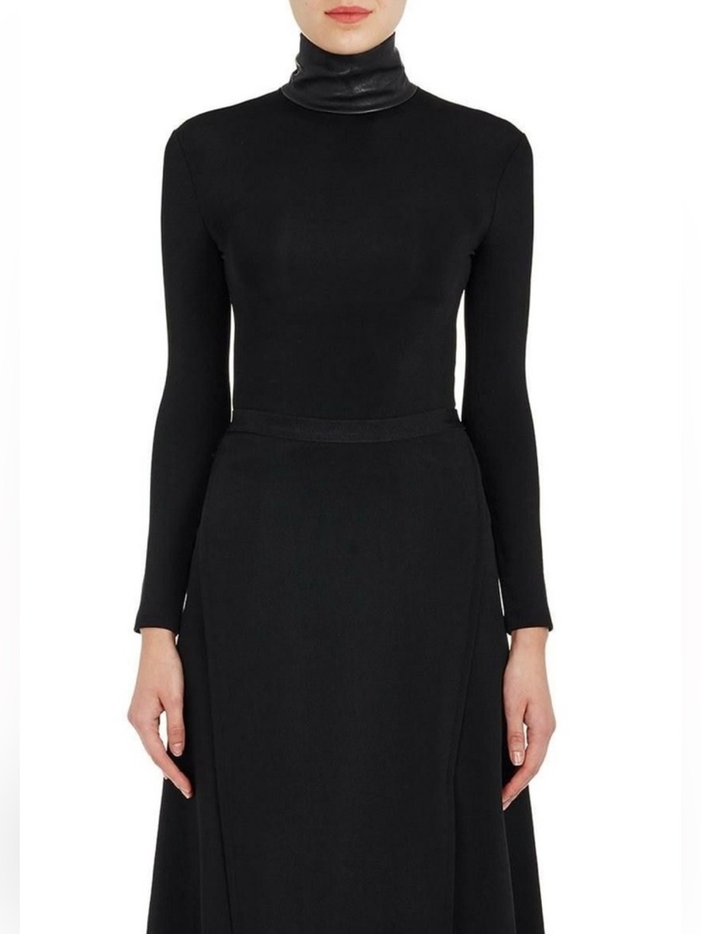 Helmut Lang black turtleneck with lamb leather mock neck